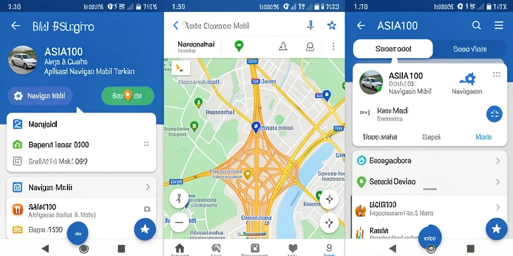 Tampilan antarmuka ASIA100 yang sederhana dan informatif untuk Navigasi Mobil.