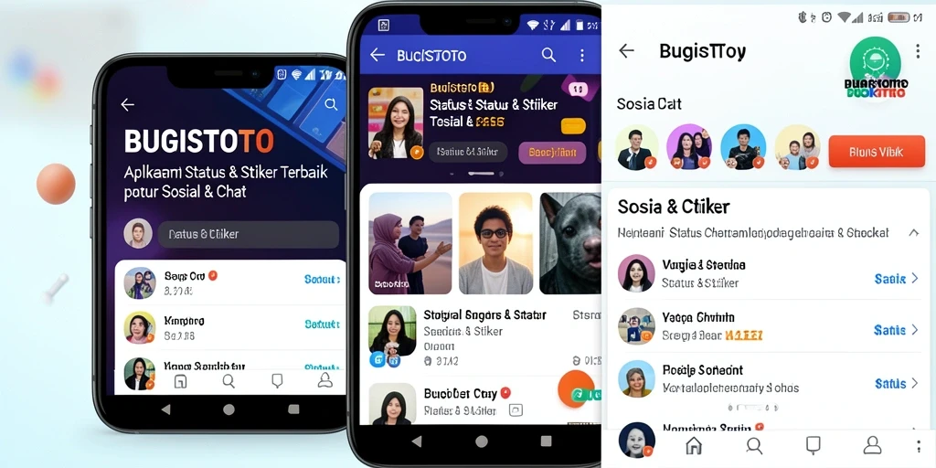 Tampilan antarmuka pengguna BUGISTOTO dengan banyak stiker dan status.
