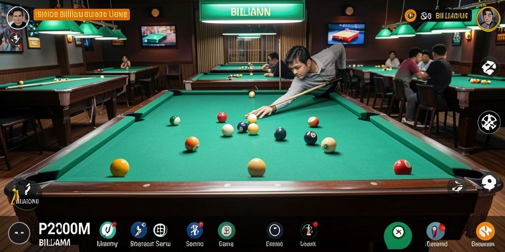 Tampilan antarmuka menarik dan intuitif dalam game Billiard.