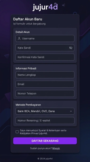 Panduan Registrasi Akun jujur4d untuk Pengguna Android